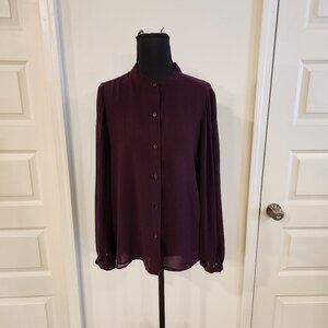 Calvin Klein Sheer Plum Long Sleeve Blouse – Size S